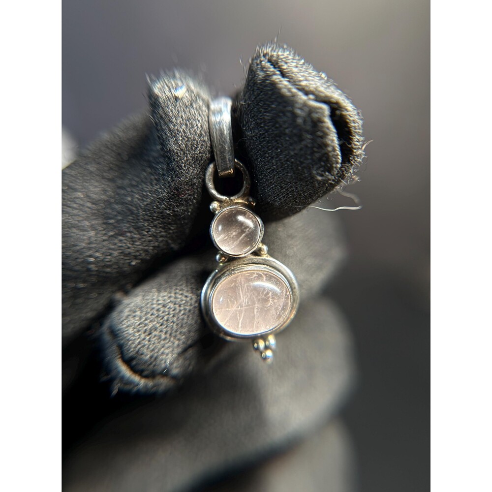 Sterling Silver 925 Rose Quartz Double Cabochon Pendant